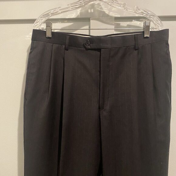 Tommy Hilfiger Pants Men 34x28.5 Charcoal Grey Pinstripe Cashmere Blend Pleated - Picture 4 of 15
